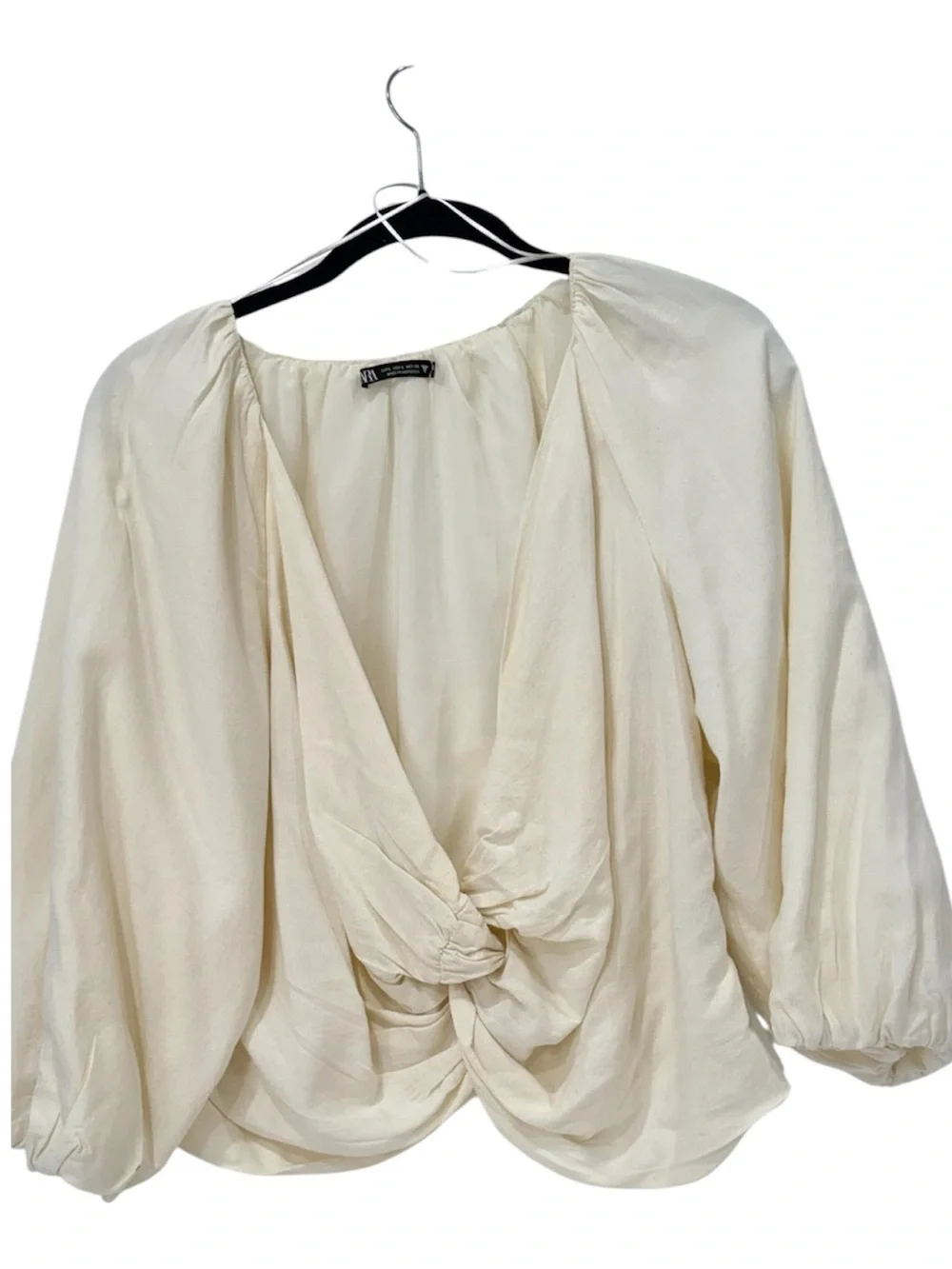 Zara Cream Twist-Front V-Neck Blouse size L